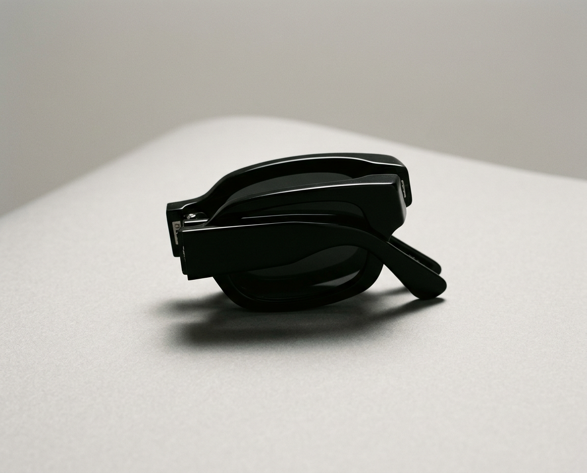 Folded black acetate rectangular sunglasses
